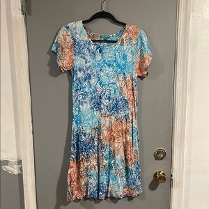 BALI BATIKS‎ Blue and Orange Flutter Sleeve Mini Dress Size S